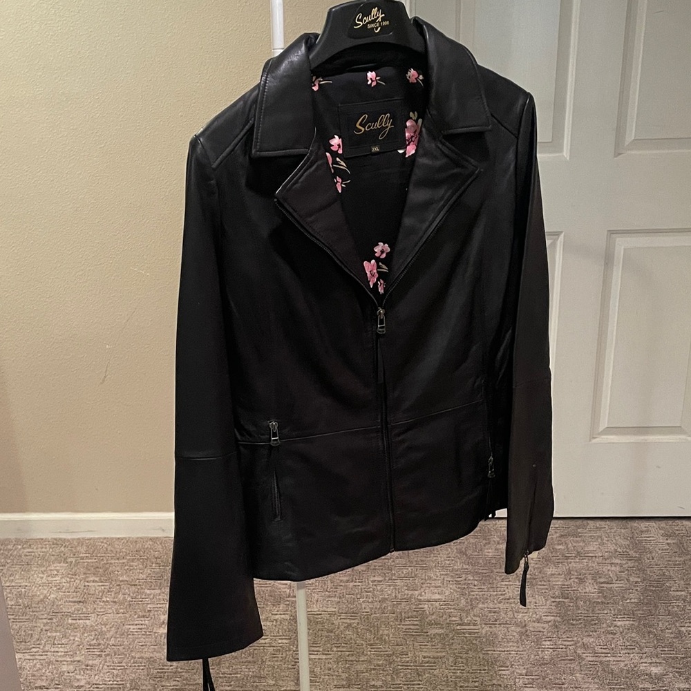 Scully Black Leather Jacket with Pink Floral Lining